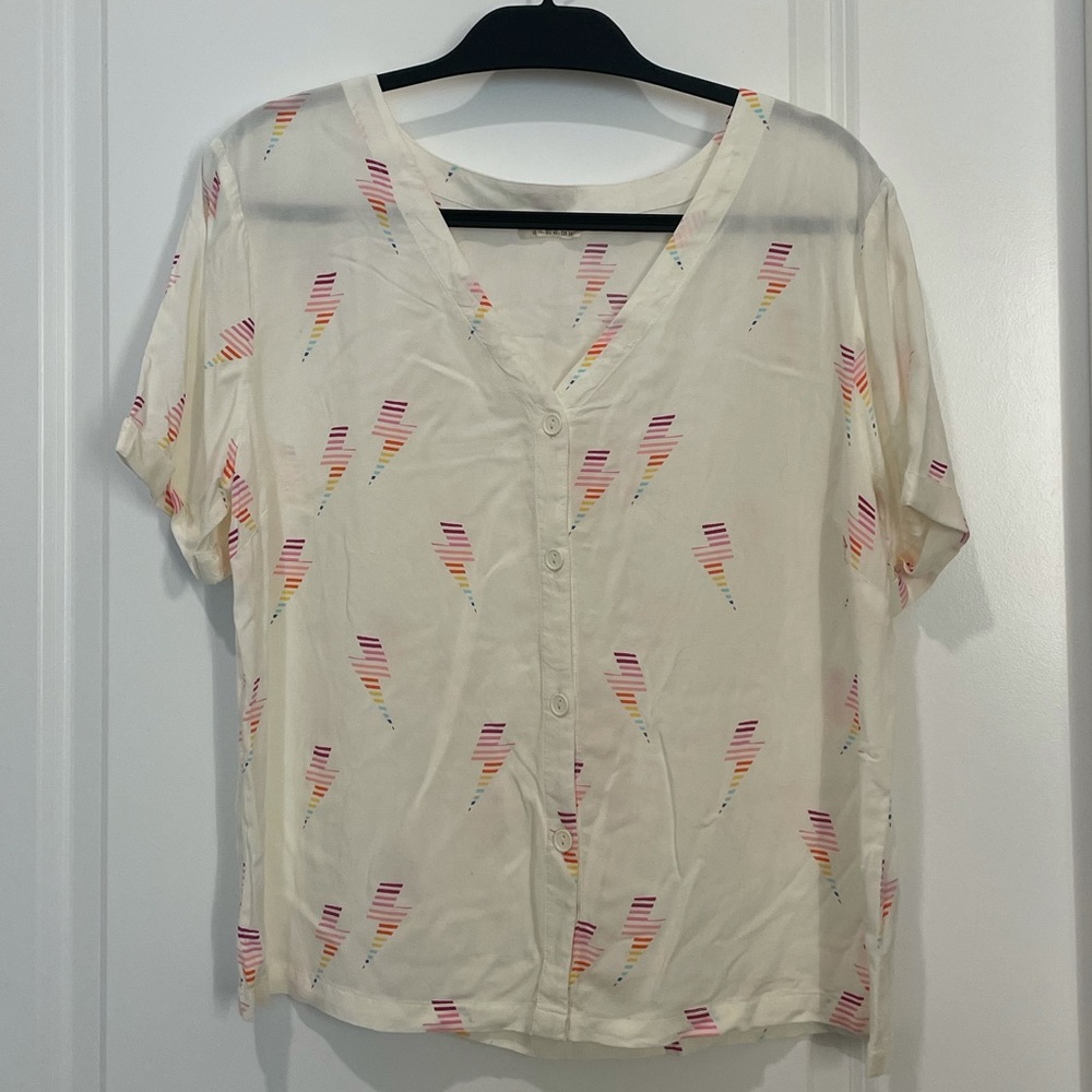 ModCloth cream lightning bolt blouse